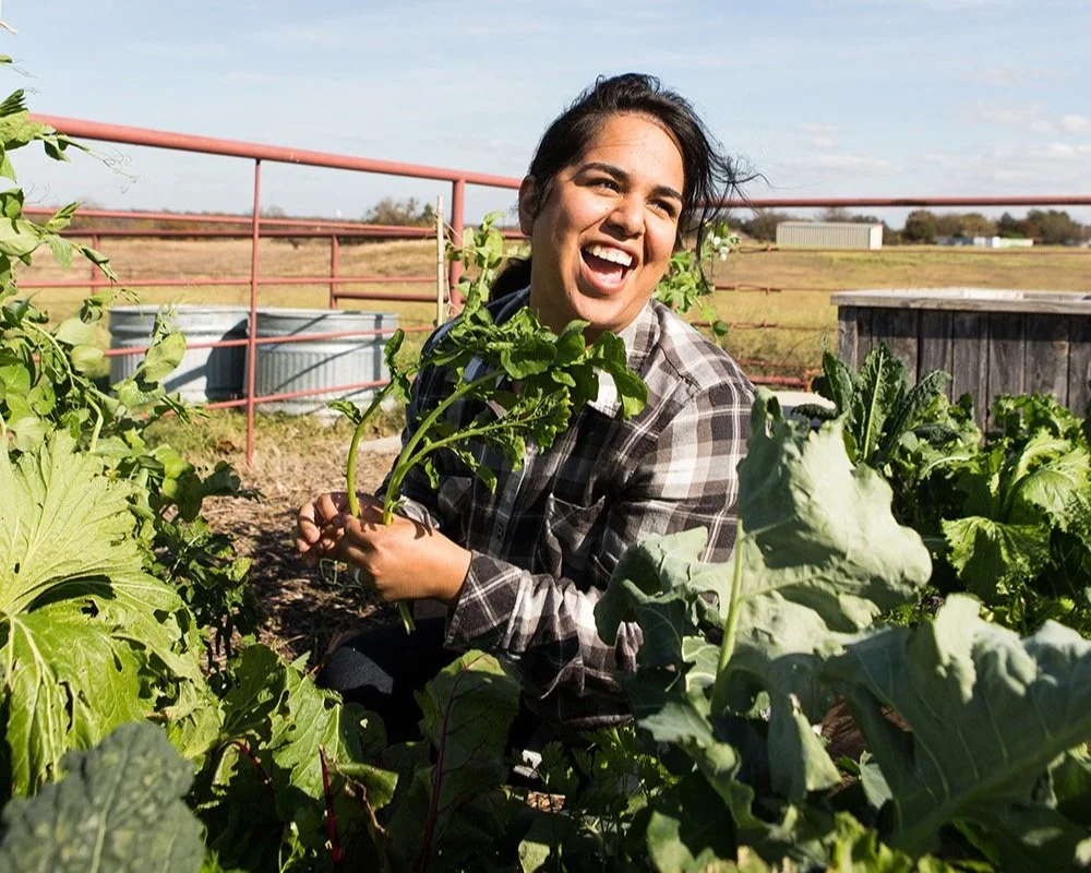 Horticulture student in garden